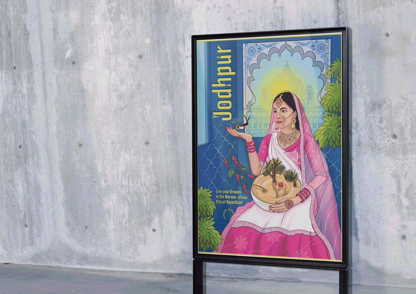 Poster Design type design jodhpur Rajasthan India ILLUSTRATION  Procreate postcard travel poster vibrant