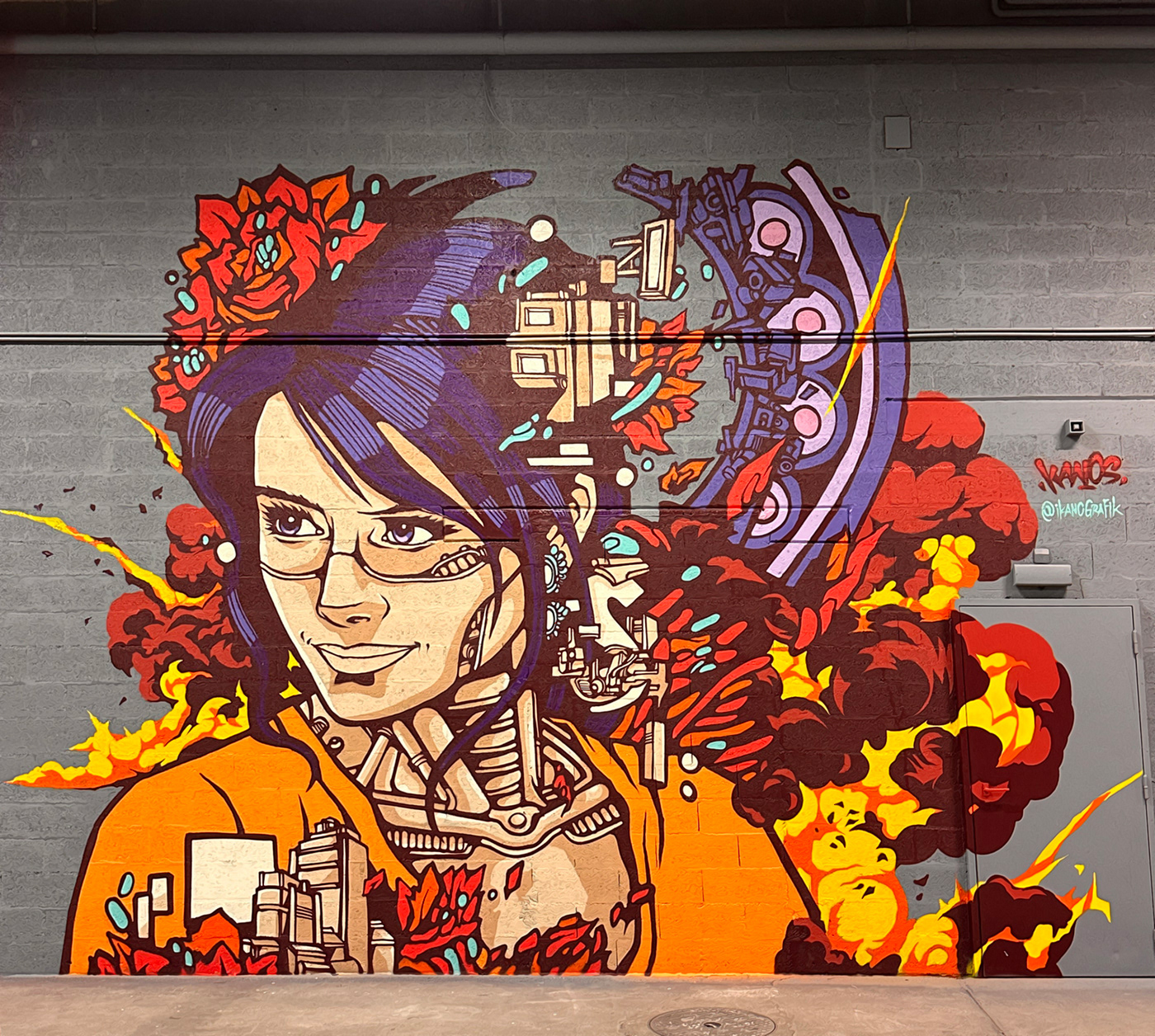 Graffiti streetart Mural wallart Cyberpunk Scifi Character design  painting   kanos TRANSHUMANISM