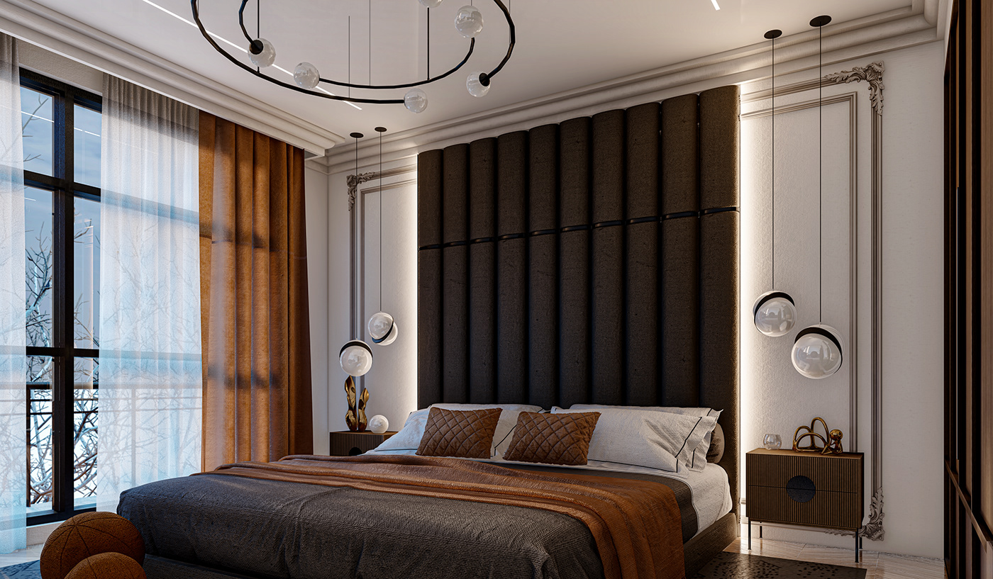 bedroom interior design  architecture modren visualization Interior orange calssic lunion