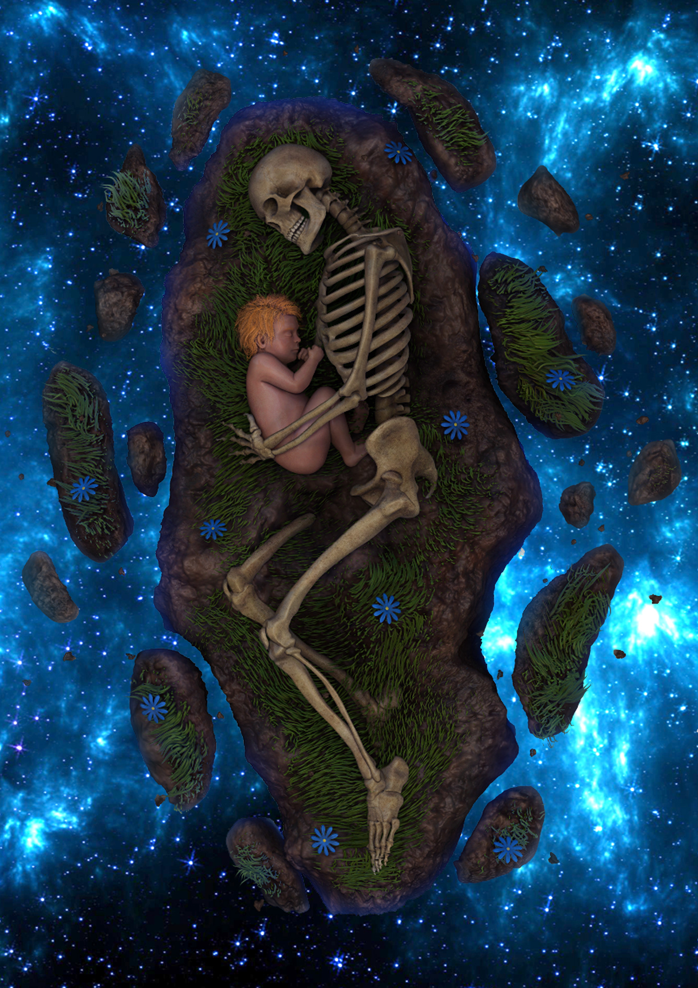 Zbrush photoshop book cover skeleton skull baby nebula Space  Rui Caria