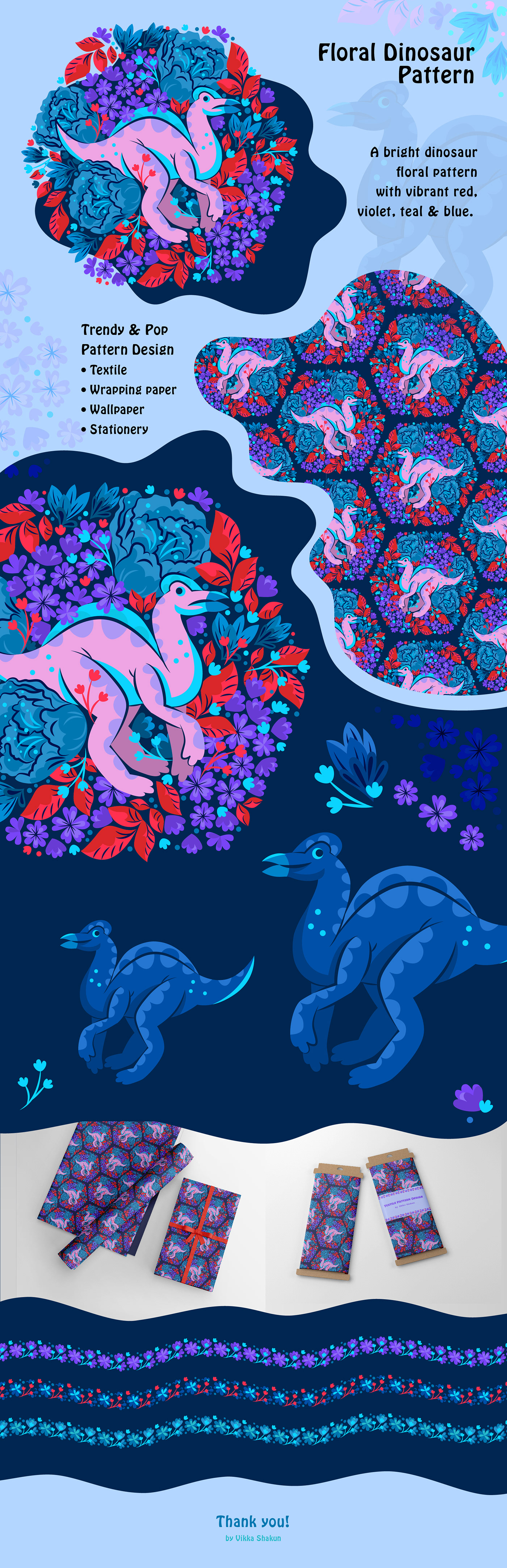 cartoon digital illustration Graphic Designer branding  pattern design  textile fabric textile design  ILLUSTRATION  Dinosaur