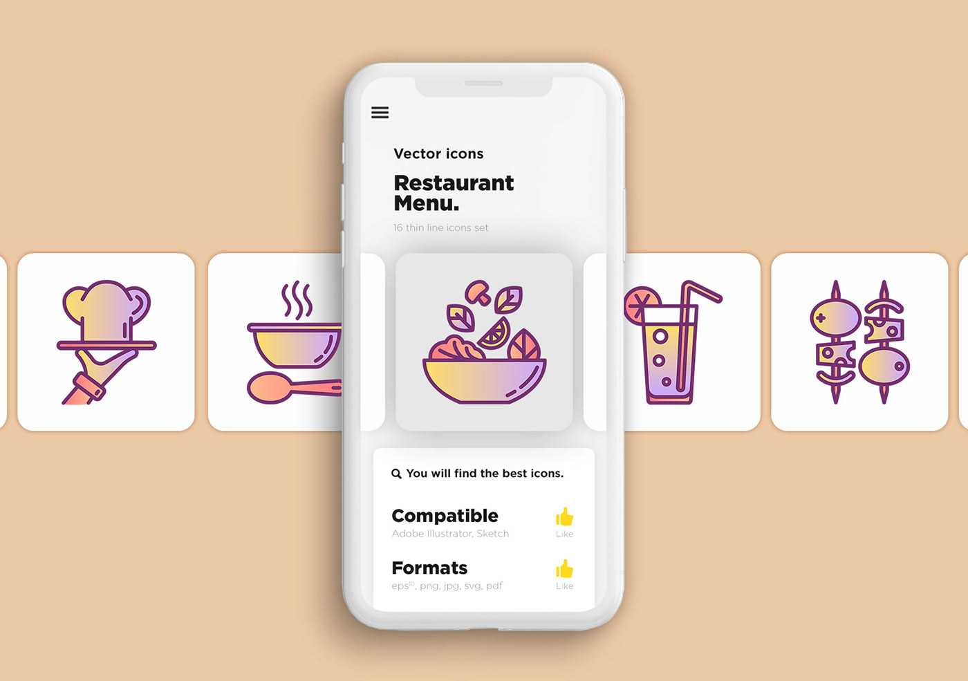 Icon restaurant Food  line vector menu cooking drink kitchen hat