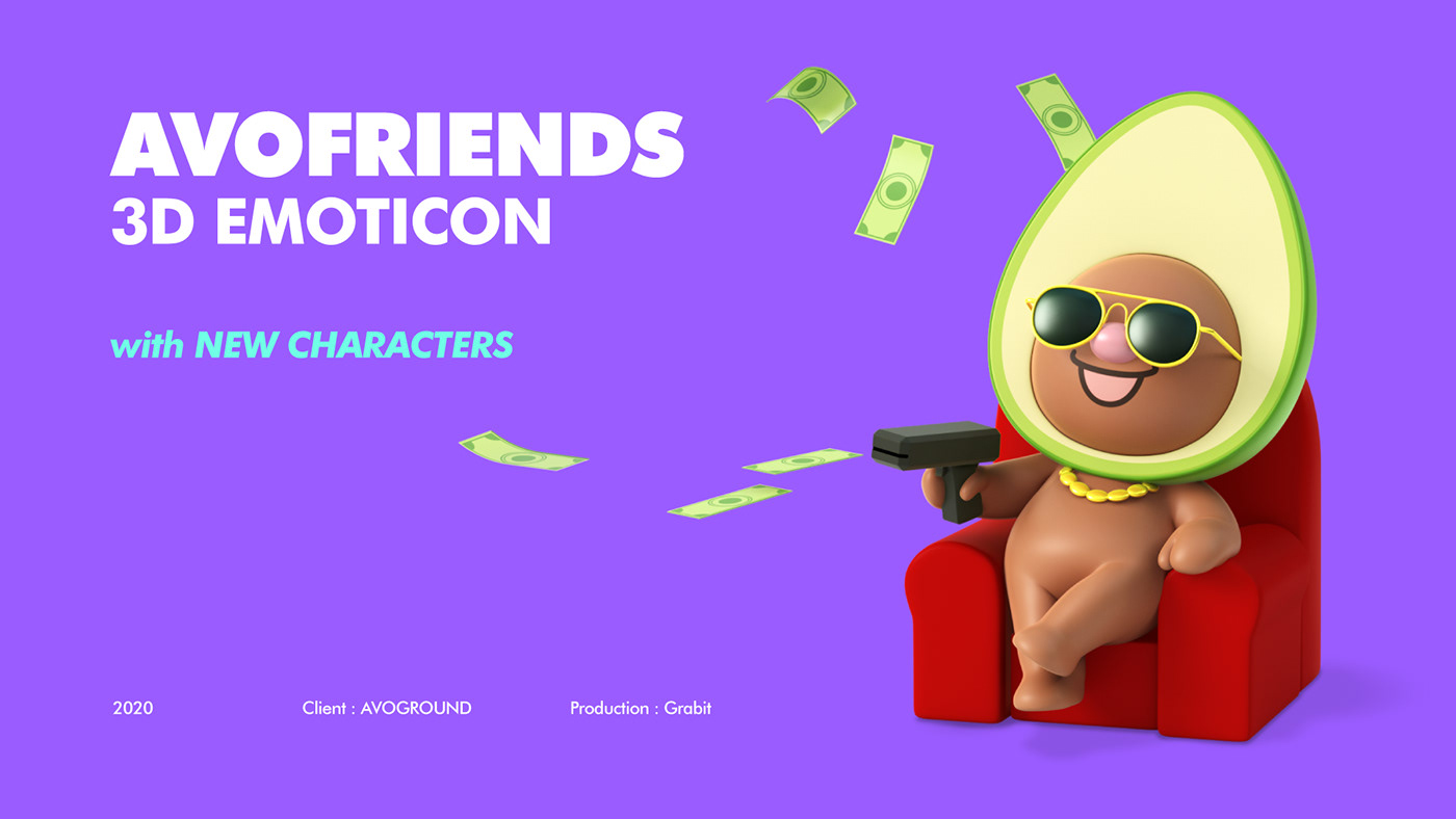 3D animation  avofriends avoground Character Emoticon Grabit sticker 이모티콘 Icon