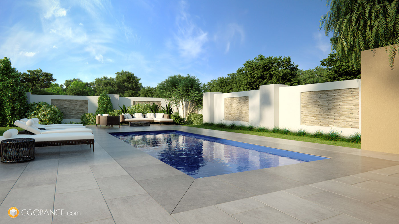 design landscaping backyard lounge Pool modern swimming 3d modeling visualization