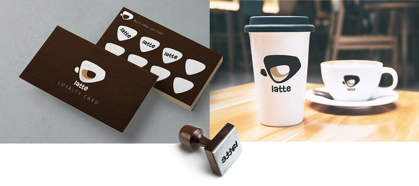 Loyalty card with stamp and logo on coffee cups