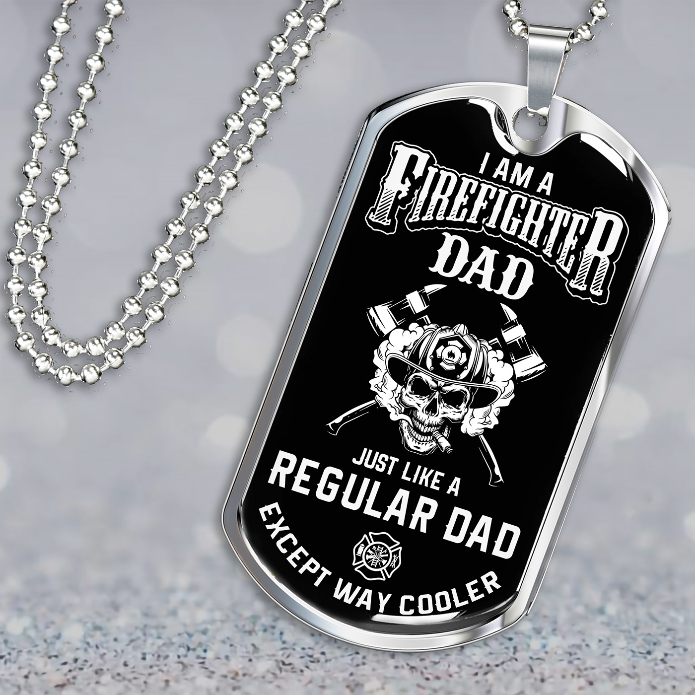 daughter to dad dog tag design fathers day quotes Firefighter free mockup  gearbubble message card Necklace pedant design SHINEON  