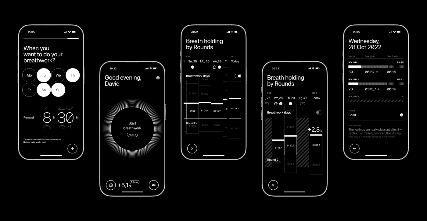 animation  black and white calm exercise iOS App meditation minimal neural network UI ux