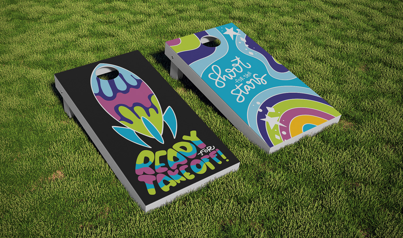 aliens apparel beach Cornhole game graphic design  HAND LETTERING ILLUSTRATION  mini golf stickers