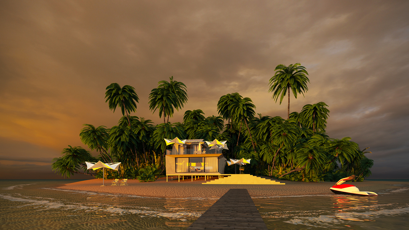 paradise Island palms Bungalo beach