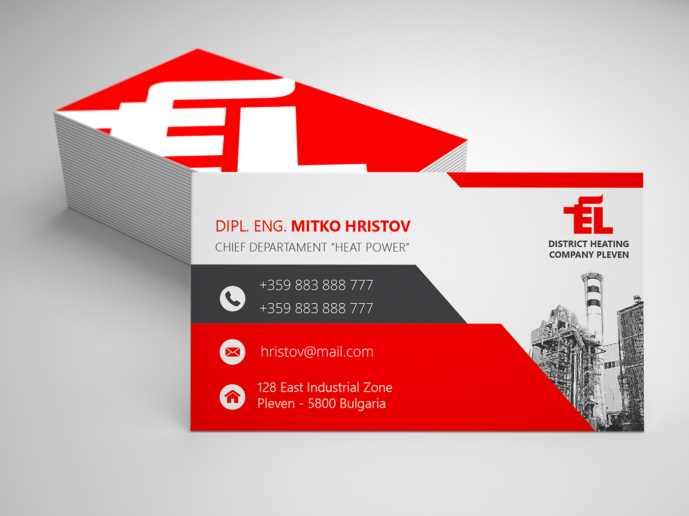 red grey business card design graphic shapes heating company