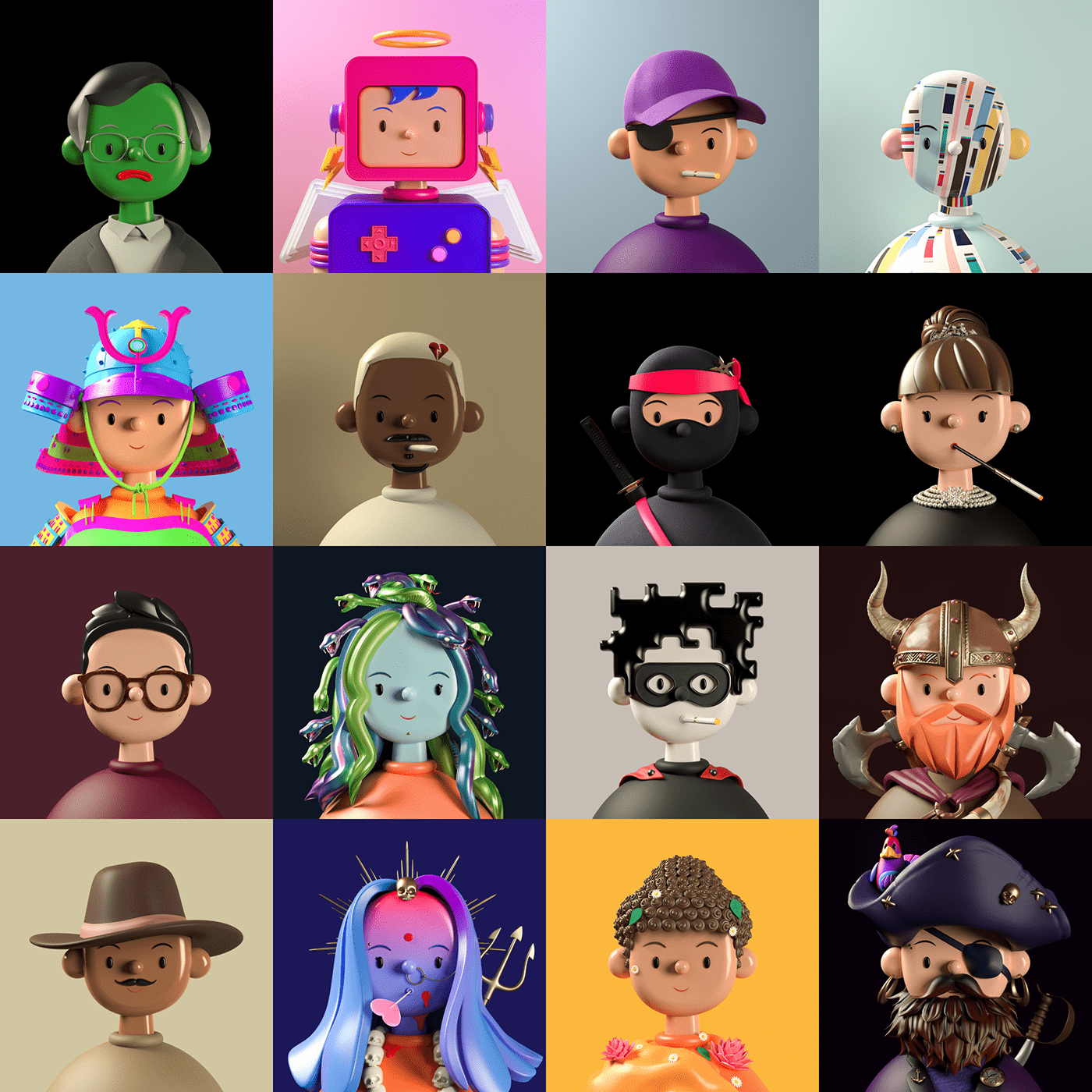 3D avatars Character design  cinema 4d collectible crypto Digital Art  NFTS portrait toys