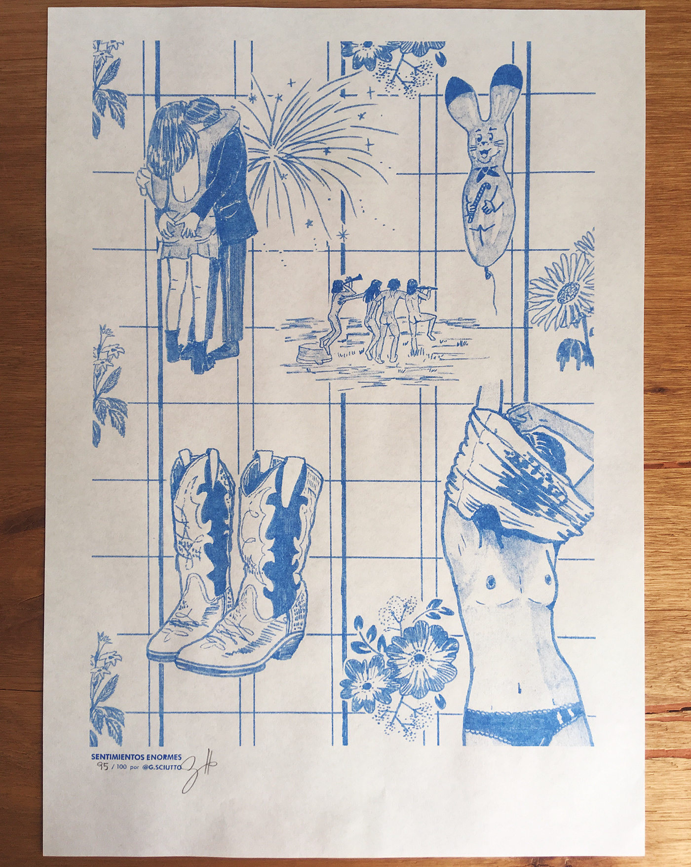 risografia blue ILLUSTRATION  pattern memories Drawing  print