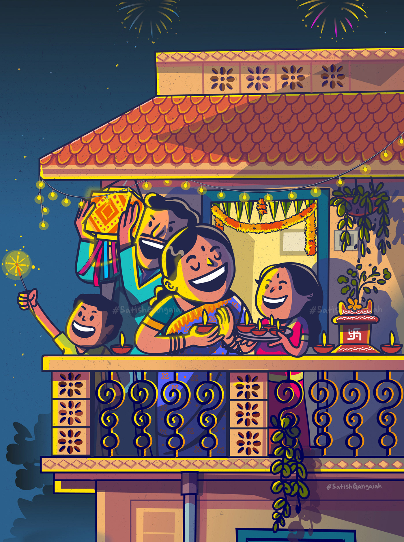 Boomblastdesign deepavali Diwali festival ILLUSTRATION  India indian illustrator indianfamily satishgangaiah   vectordesign