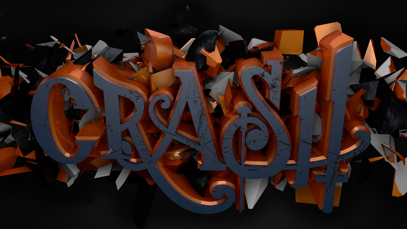 grunge crash orange cinema 4d typo 3D