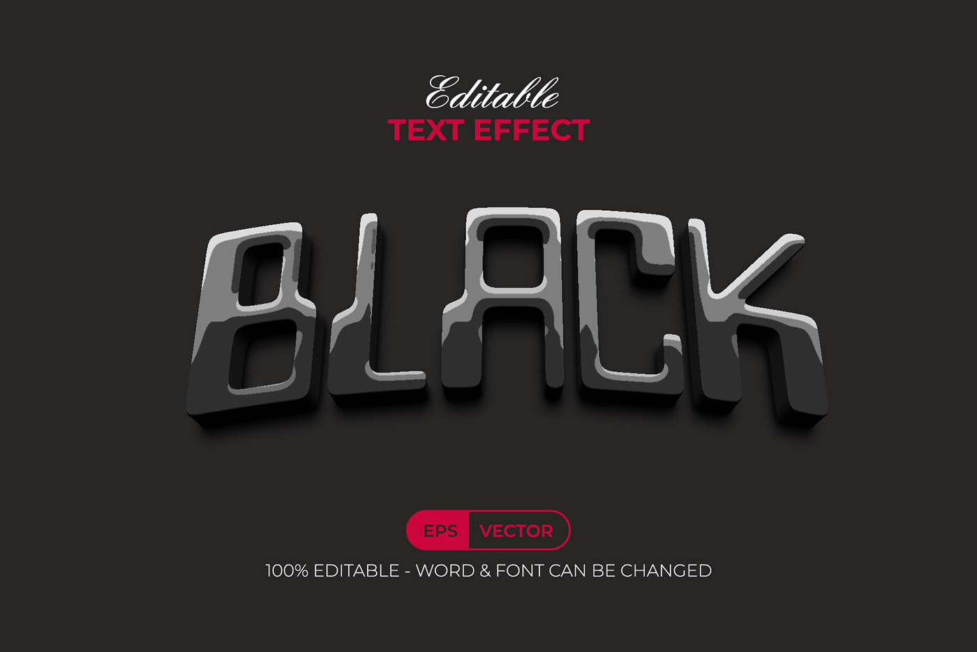 text effect typography   shiny modern lettering 3D Typeface type font
