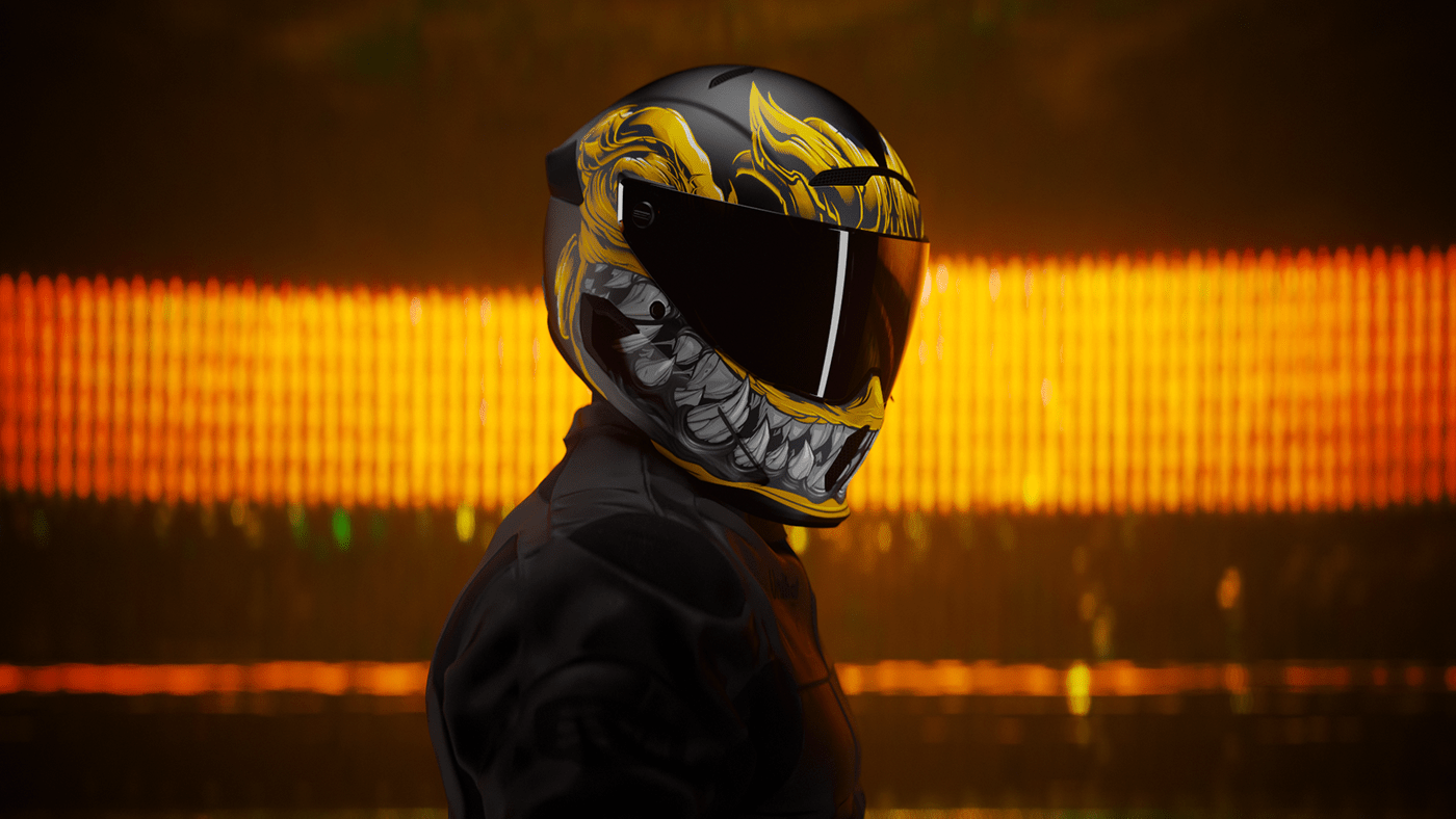 3D Advertising  CGI cinema 4d Helmet motorcycle photorealistic realistic redshift Render