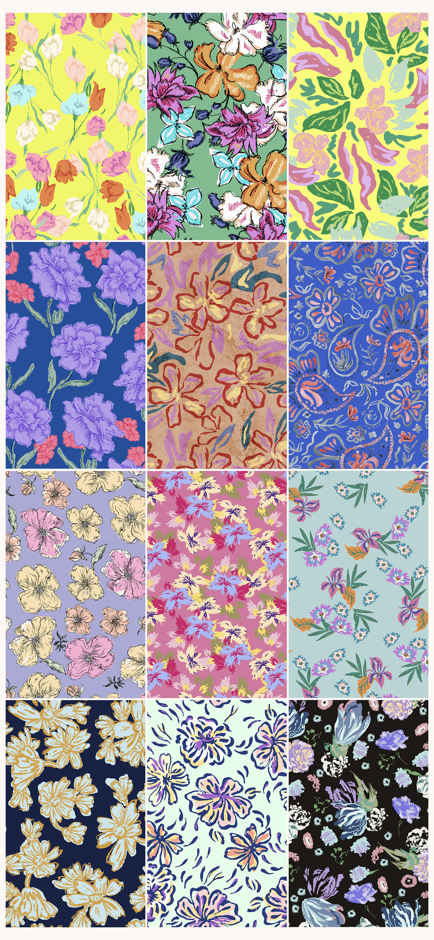floral pattern florals Flowers Fashion  print design  pattern design  textile art painting   Hand Painted Flower Illustration