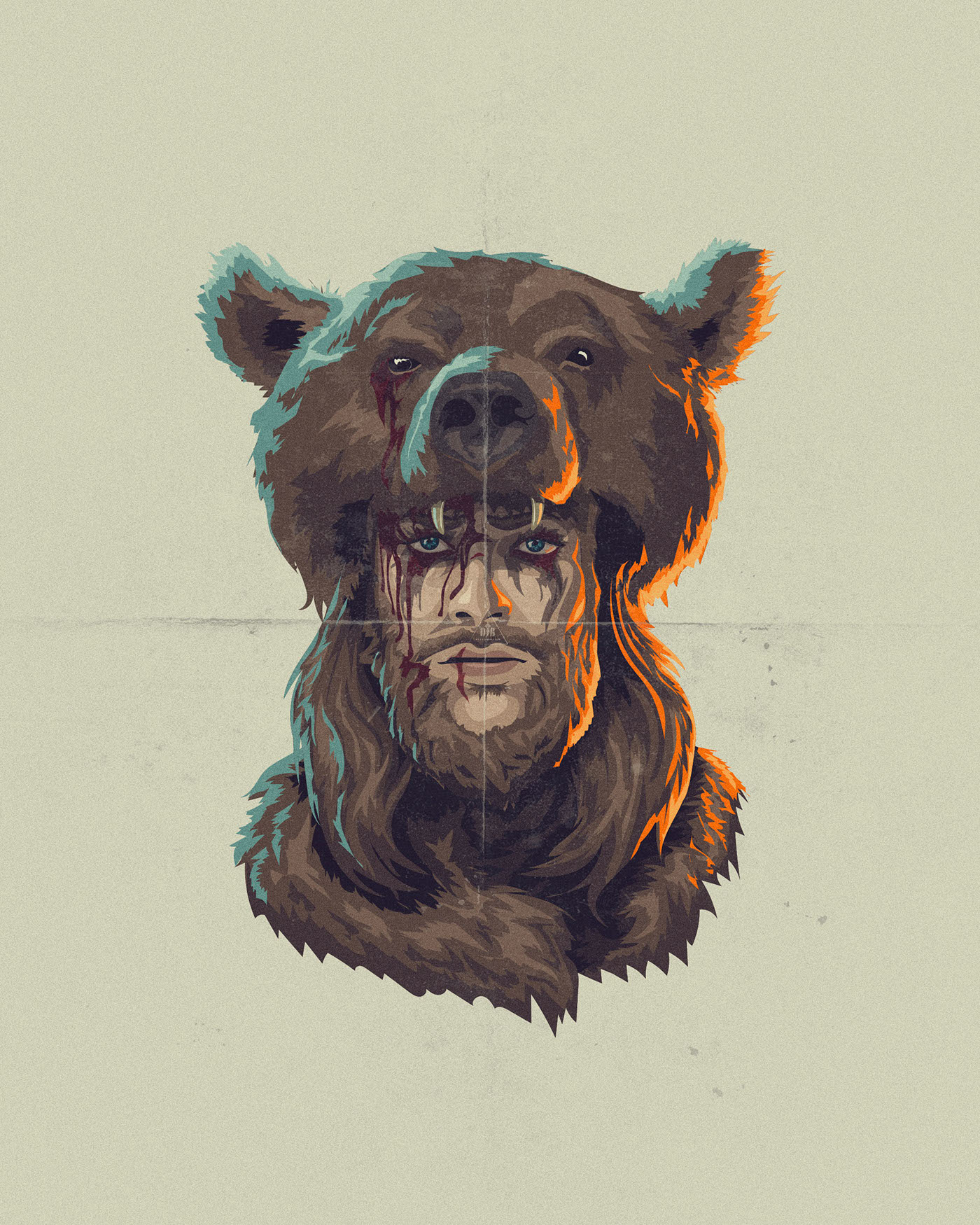 Fur bear hunter Hunt vector cartel poster digital illustration the revenant animal cruelty