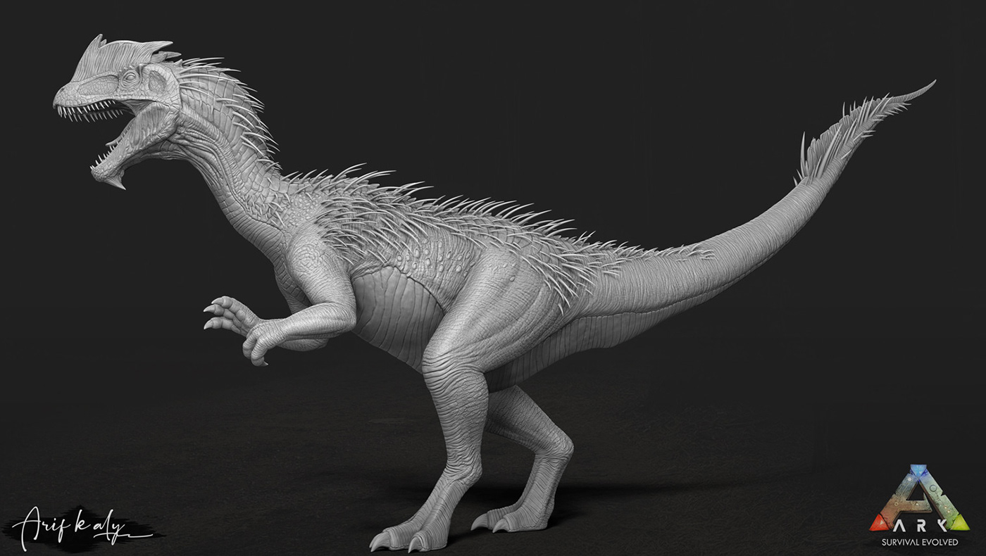 Dilophosaurus spitter spiky venom fantasy Dinosaur stylized prehistoric Game Art creature