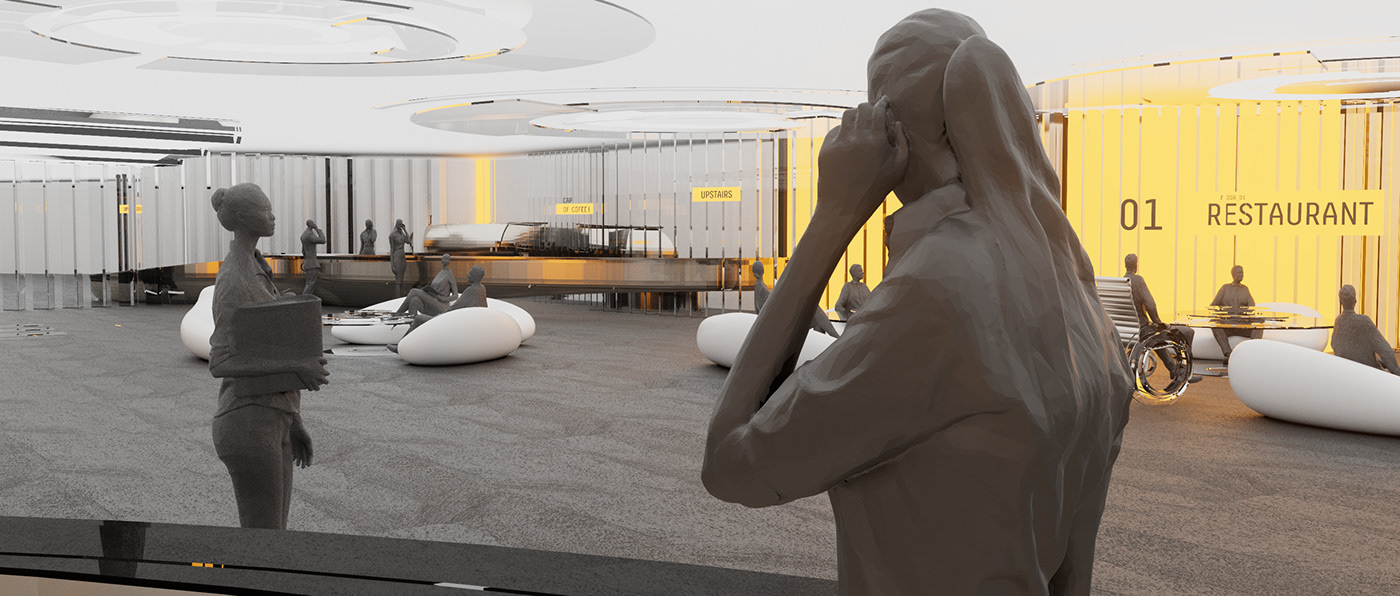 future futuristic AR augmented reality minimalistic holographic 3D people Office 3D