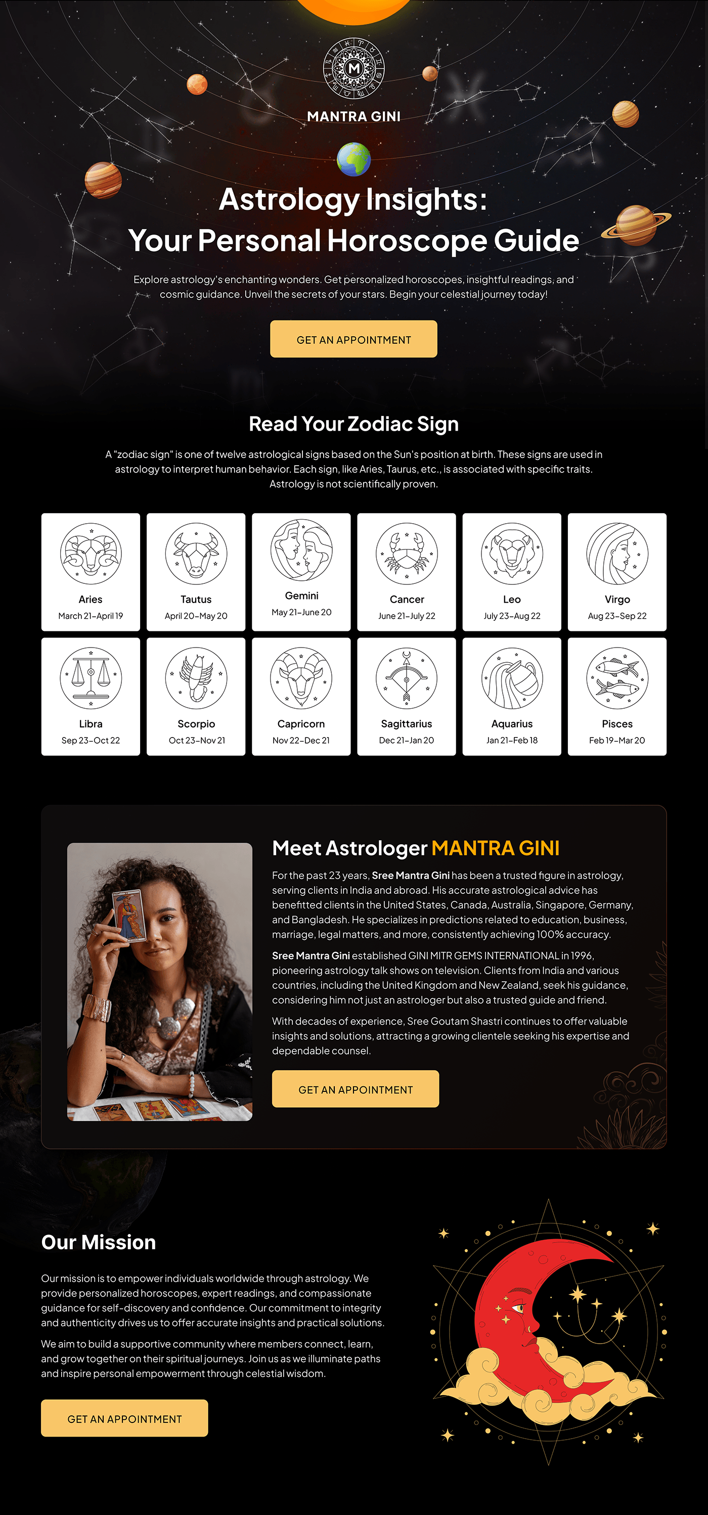 Web Design  Astrology Website landing page UX design UI/UX Figma user experience ui design Web site