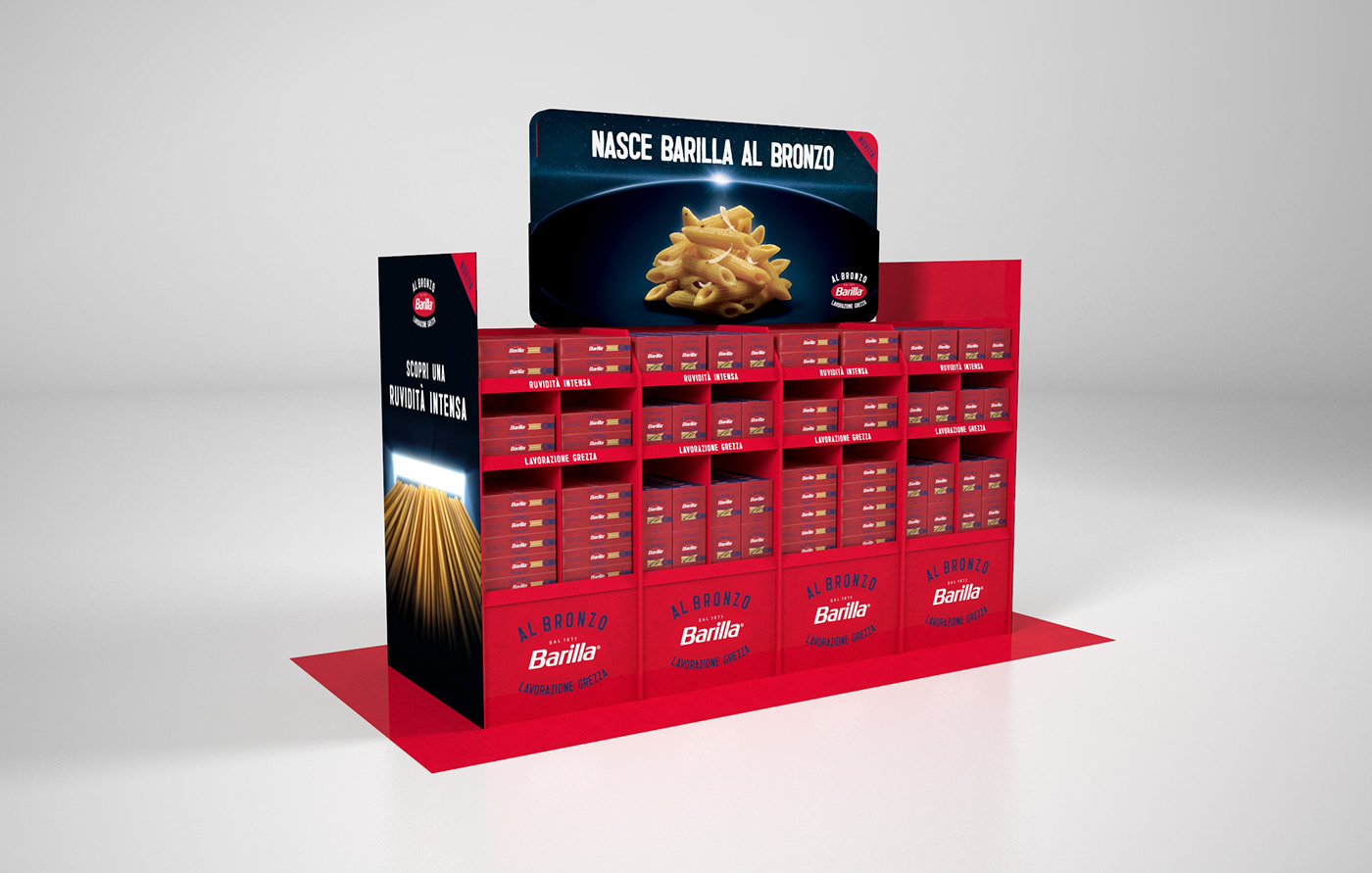 instore promo Display GDO barilla Pasta Render 3D isola totem display