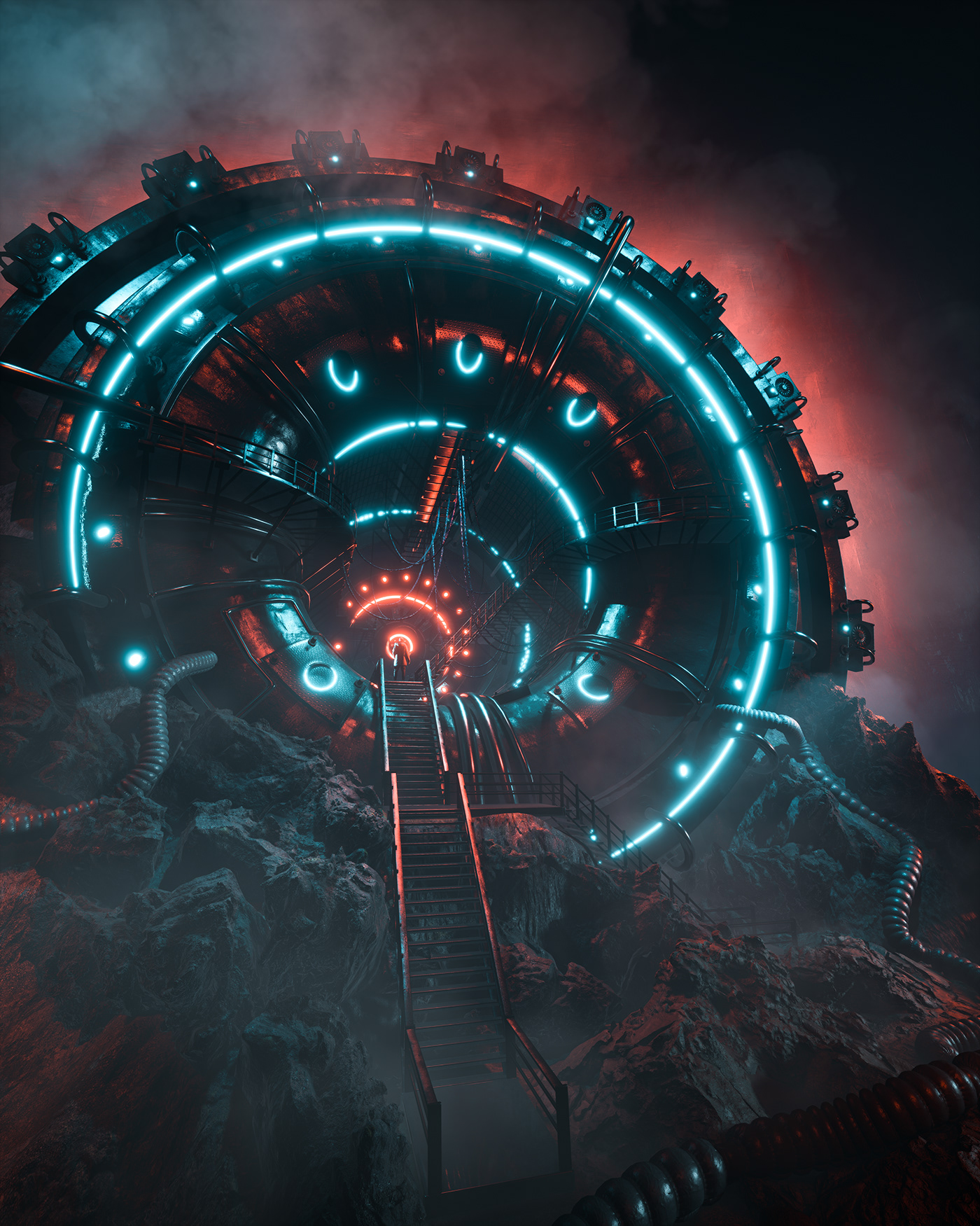 cyber Mining speededit bts 3D CGI futuristic scene neon smoke