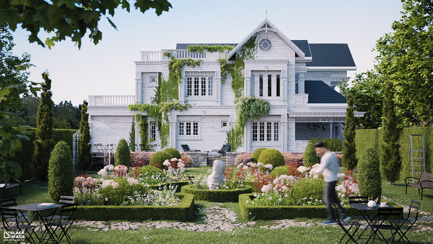 3D archviz blender CGI cycles exterior garden jardin plants rendering