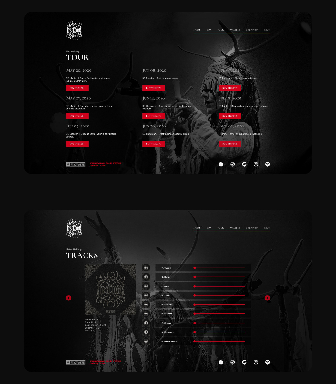 Band Site Heilung music music band music site Web Design  rock band