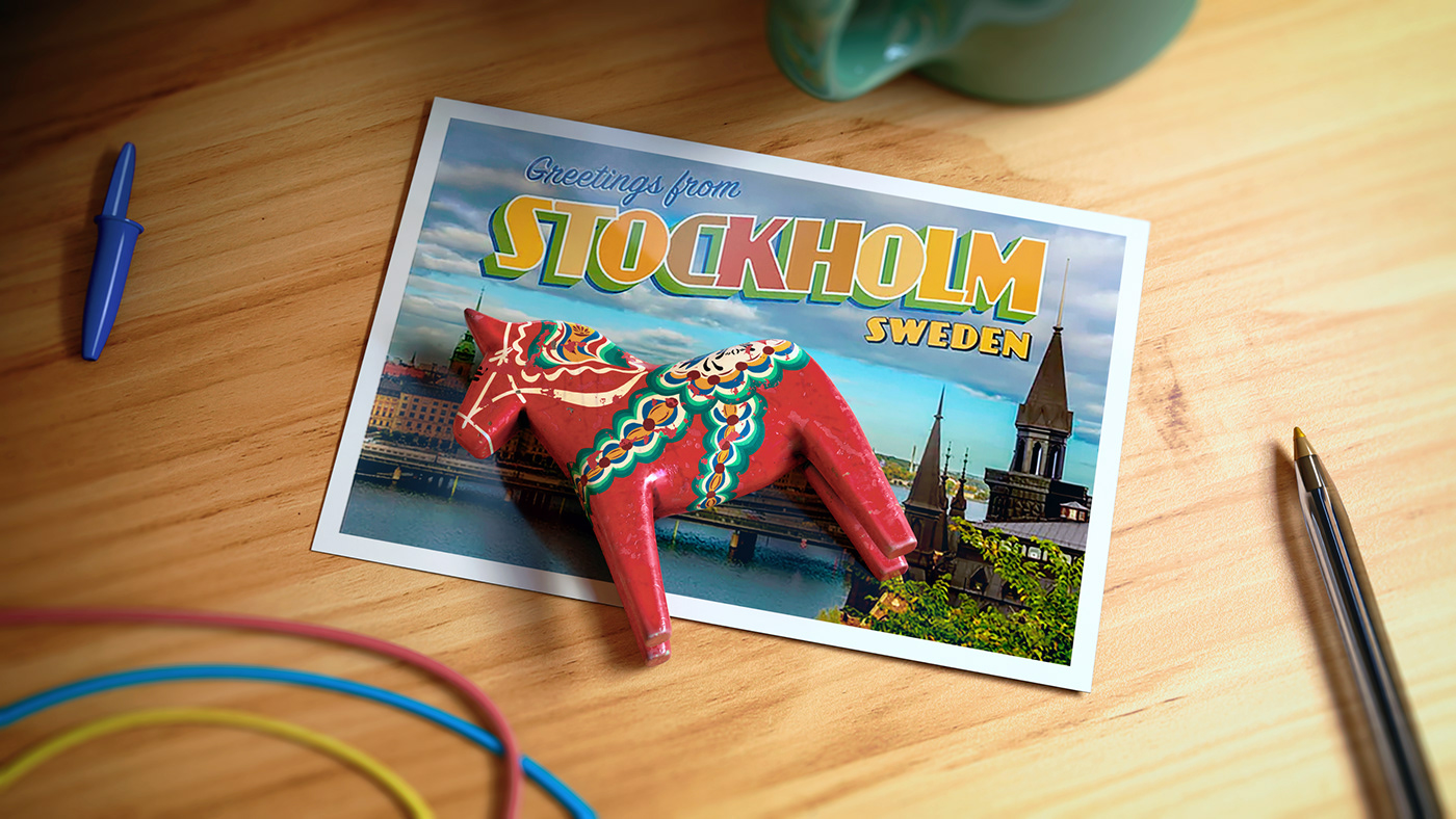 Sweden horse Swedish traditional souvenir postcard Retro Dala dalahorse dalarna