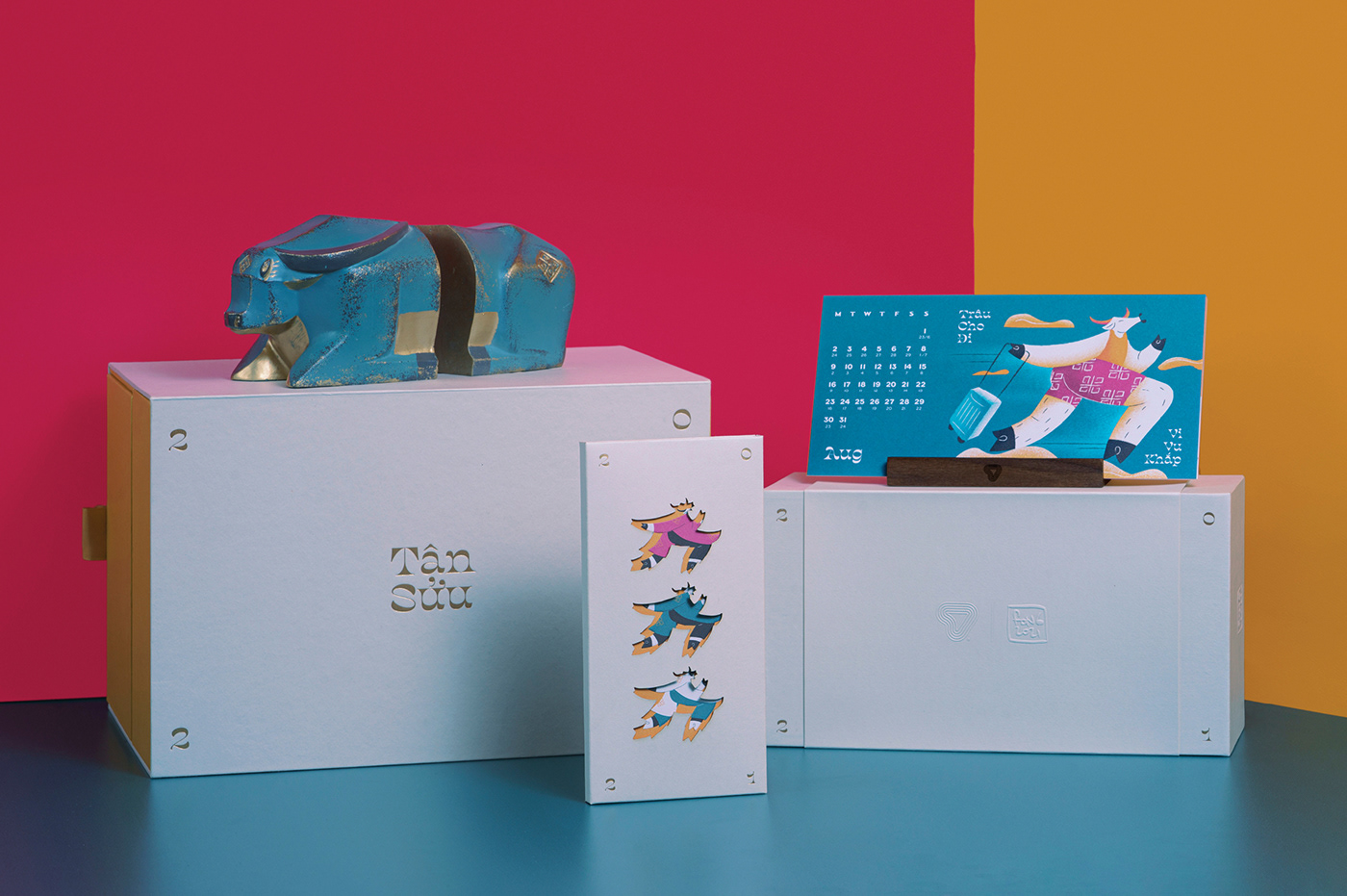 artwork branding  calendar gift box happy new year inca ox Packaging Red envelopes typography  