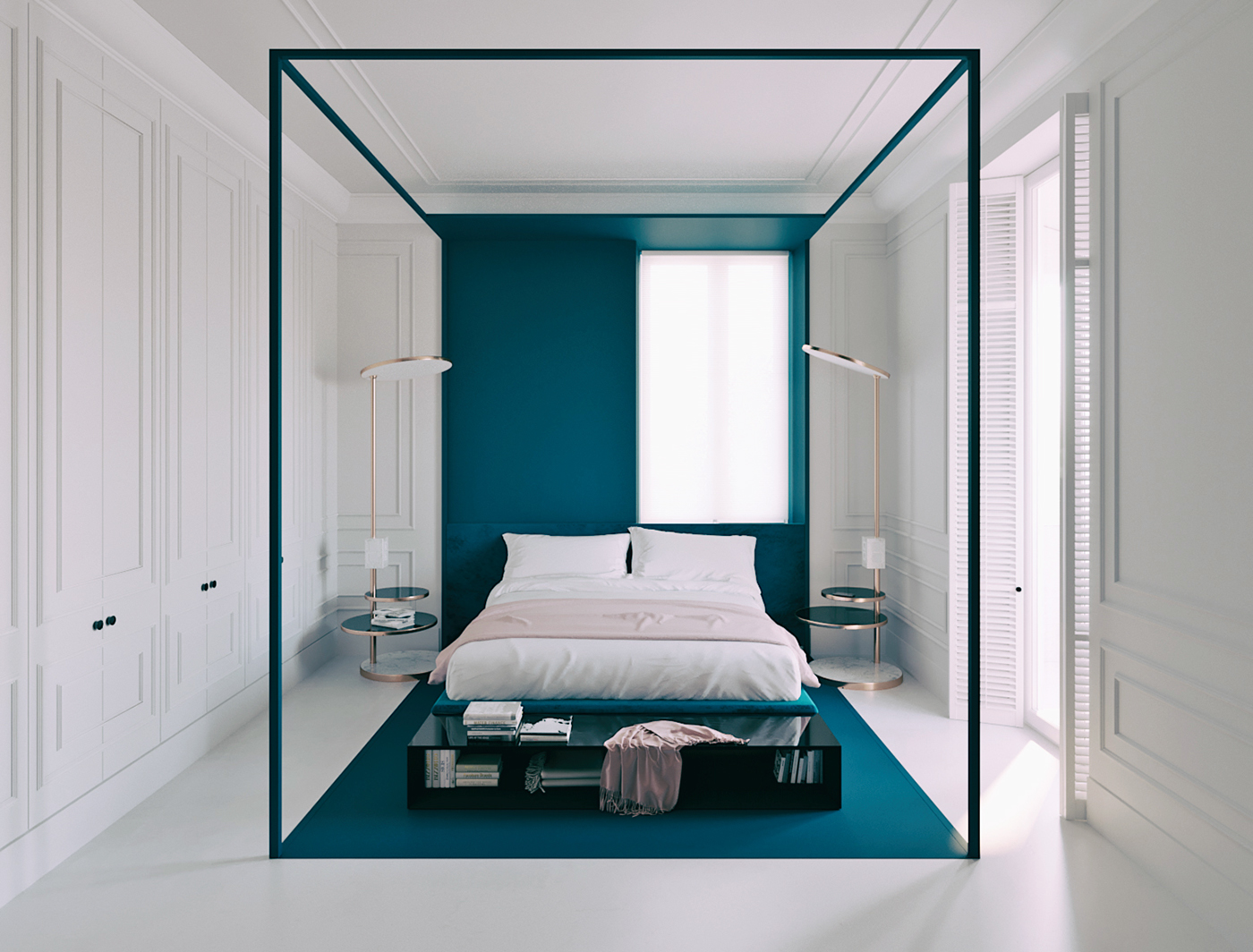 апартаменты спальня синий. дизайн. визуализация изобразительное искусство белый pink