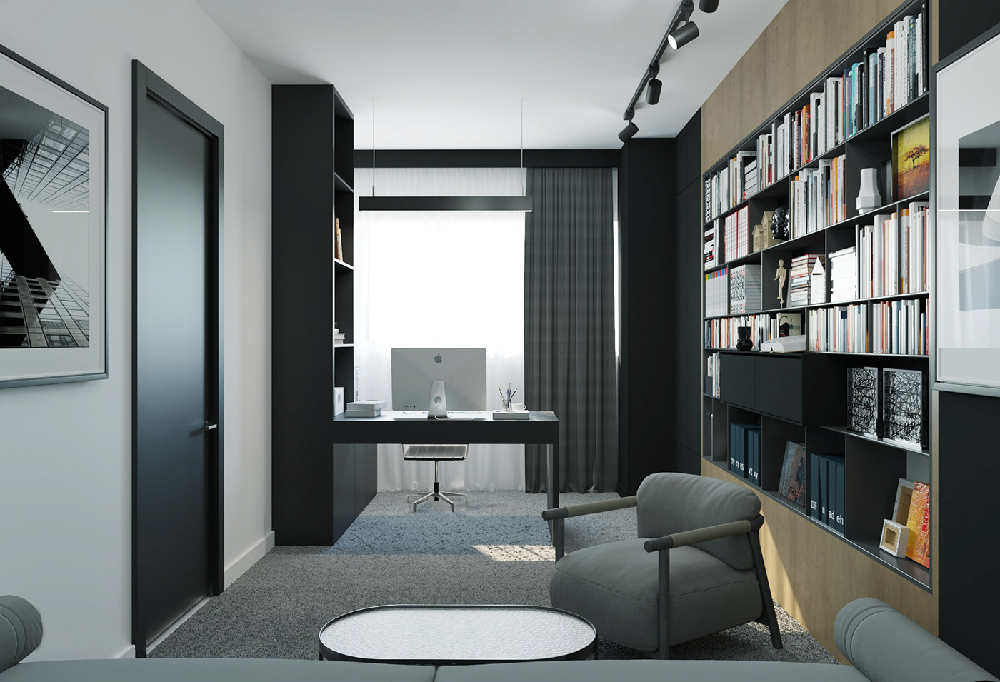 3d render architecture interior design  minimalistic Office Design photoshop rendering