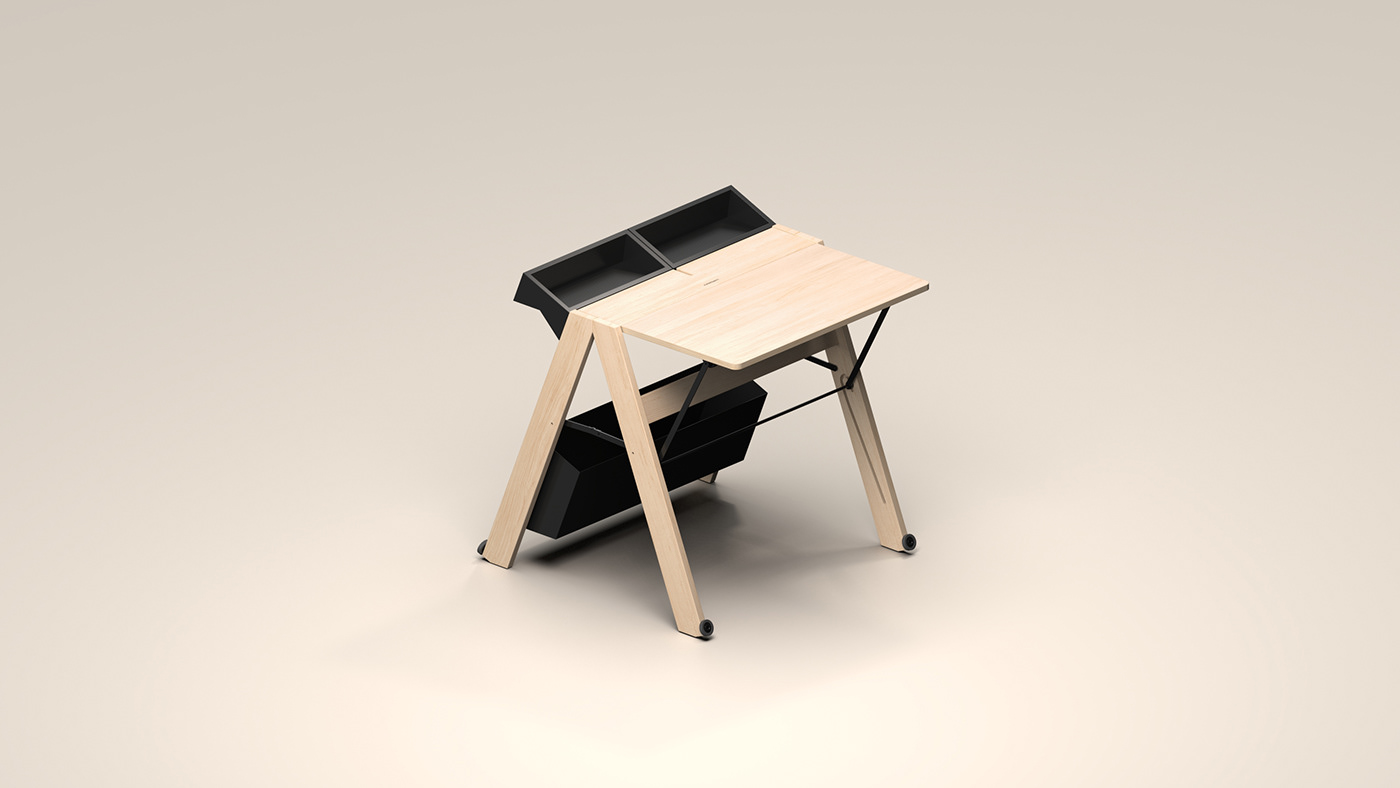 compact desk detail Foldable furniture Office Smart table wood workstation