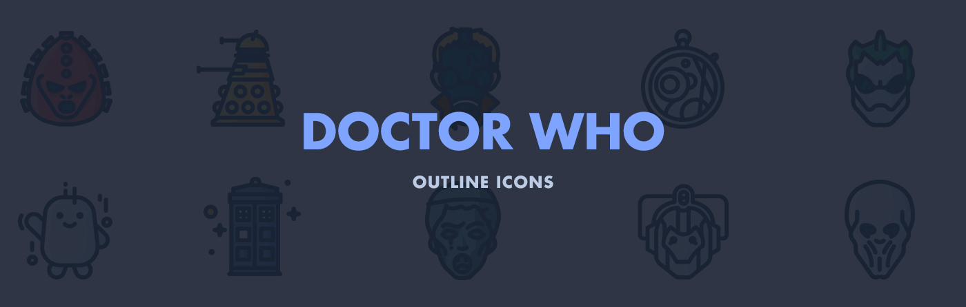 Doctor Who outline icons Icon vector k9 k-9 Cyberman cybermen Dalek adipose weepingangel are you my tardis