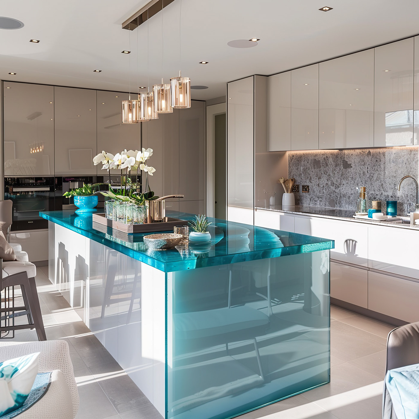 design interior design  kitchen modern kitchendesign aquamarine blue Digital Art  Ai Art midjourney