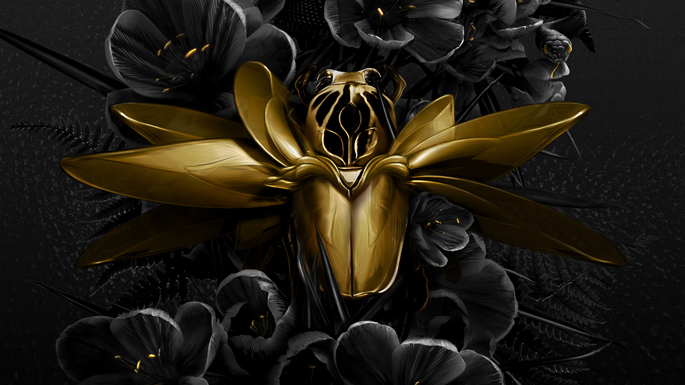 desktopography wallpaper golden beetle black noir Exhibition  grohs snake spider obvious
