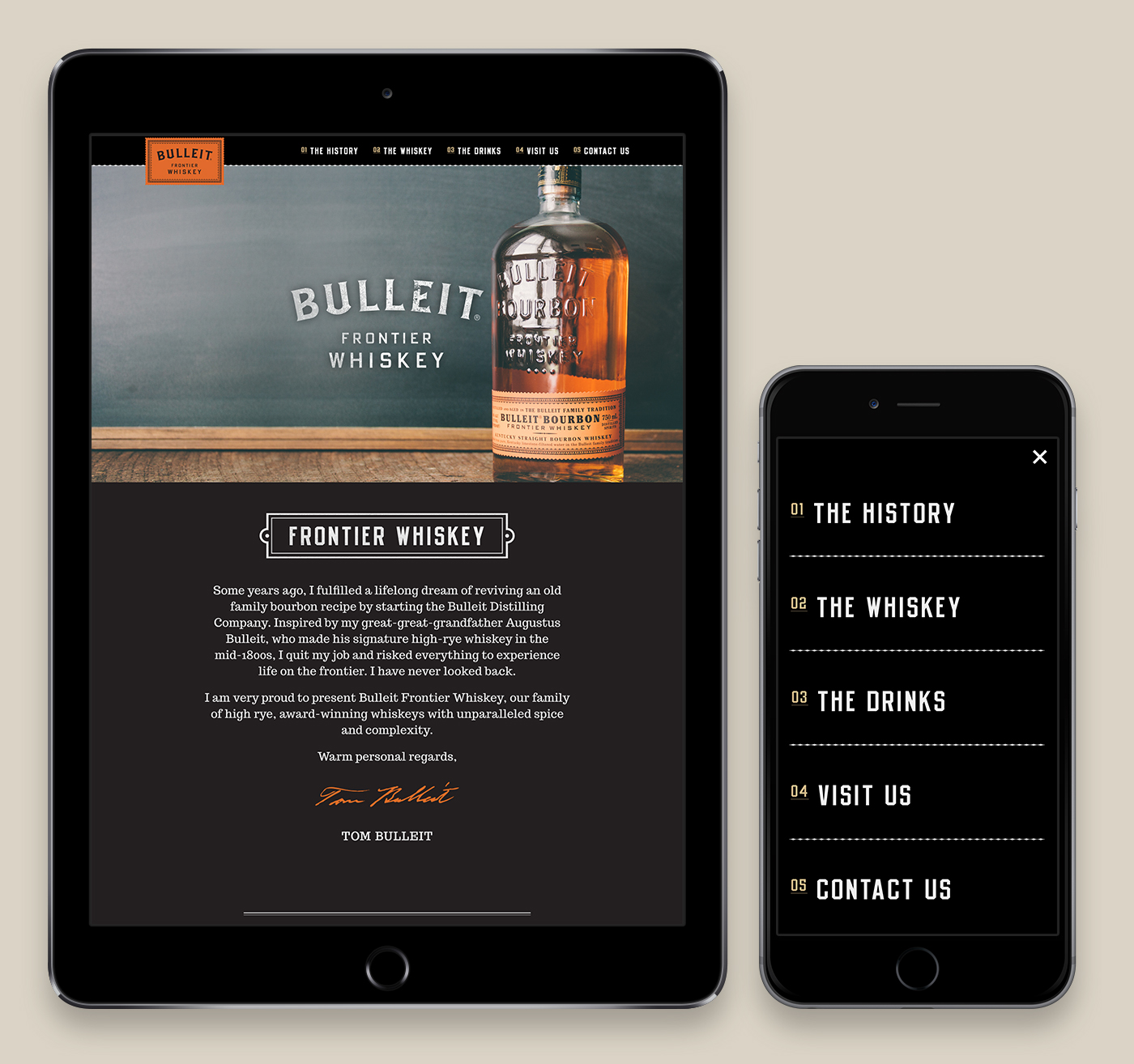 Bulleit Whiskey bourbon diageo Website Responsive touch device tablet mobile Web desktop