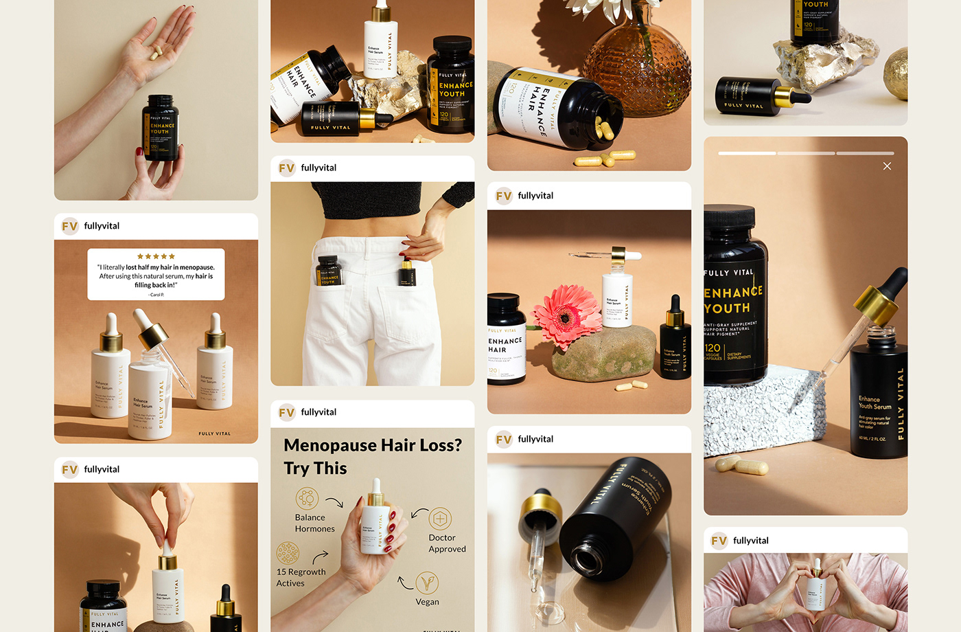 Product Photography product packaging photo styling art direction  Supplement label design serum brand identity Social media post marketing   fashion and beauty