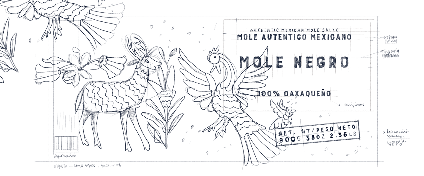 Packaging Label design ILLUSTRATION  cover art oaxaca bottle souce Mole