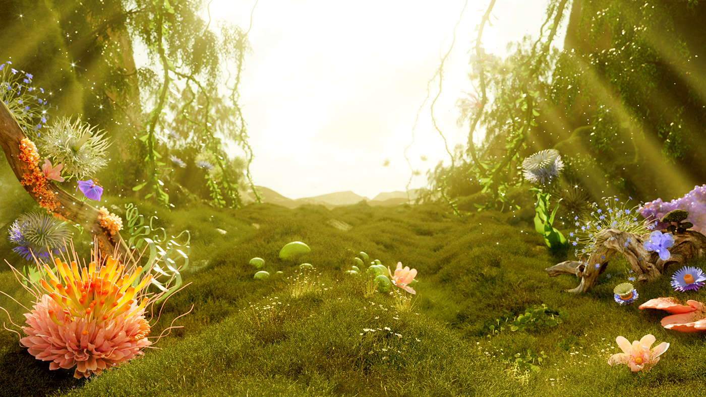 colorful CGI environment Landscape 3D Flowers Nature background wallpaper