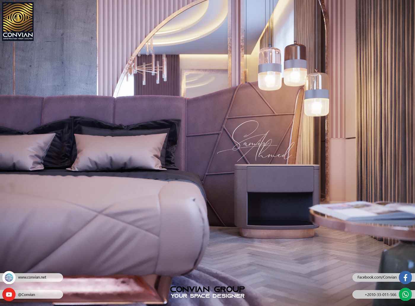 bedroom convian design Interior luxury Master modern pink samir ahmed Villa