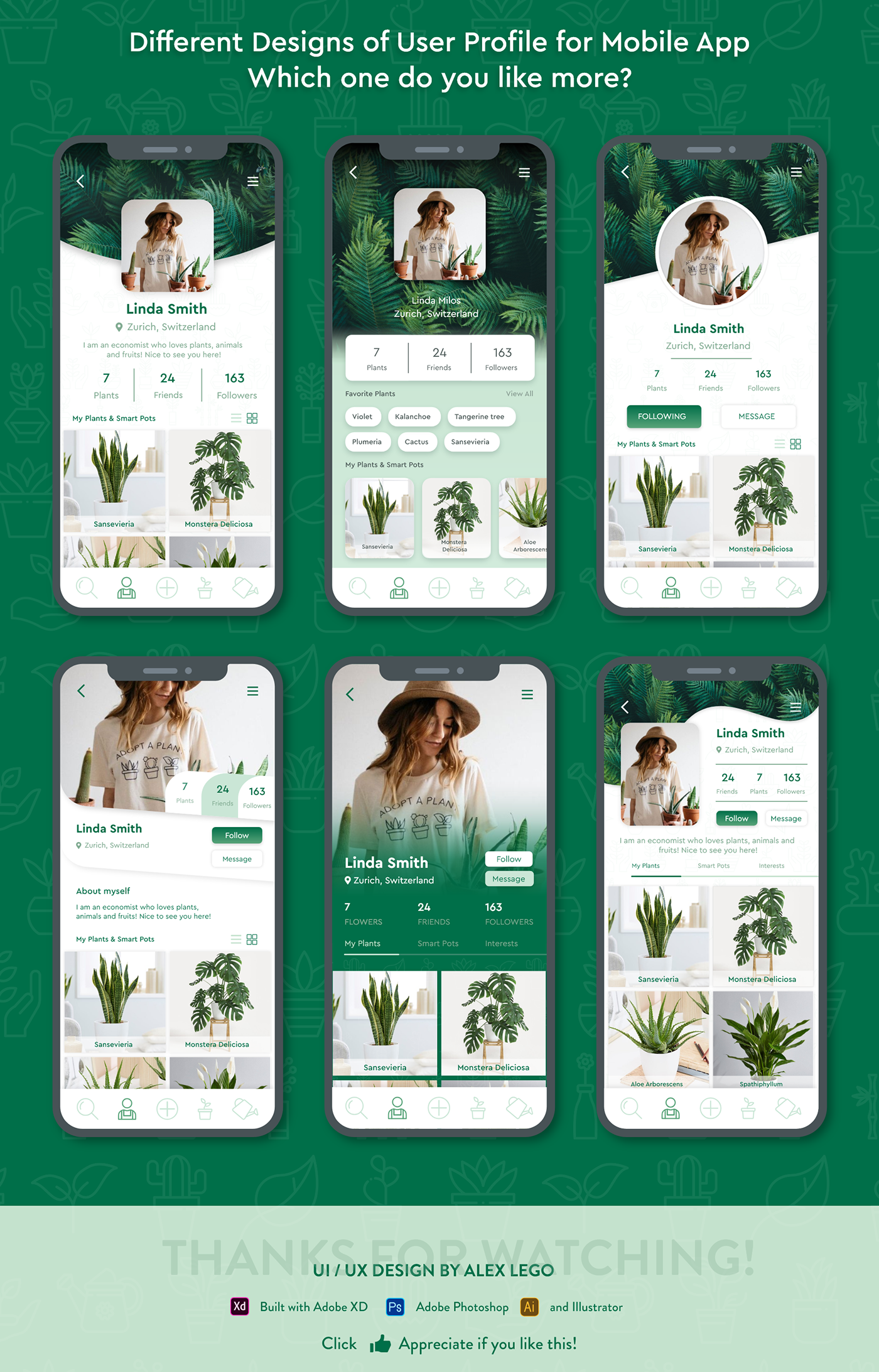 user profile indoor plant flower pot smart pot water Grow flowers Plant daily ui Mobile app