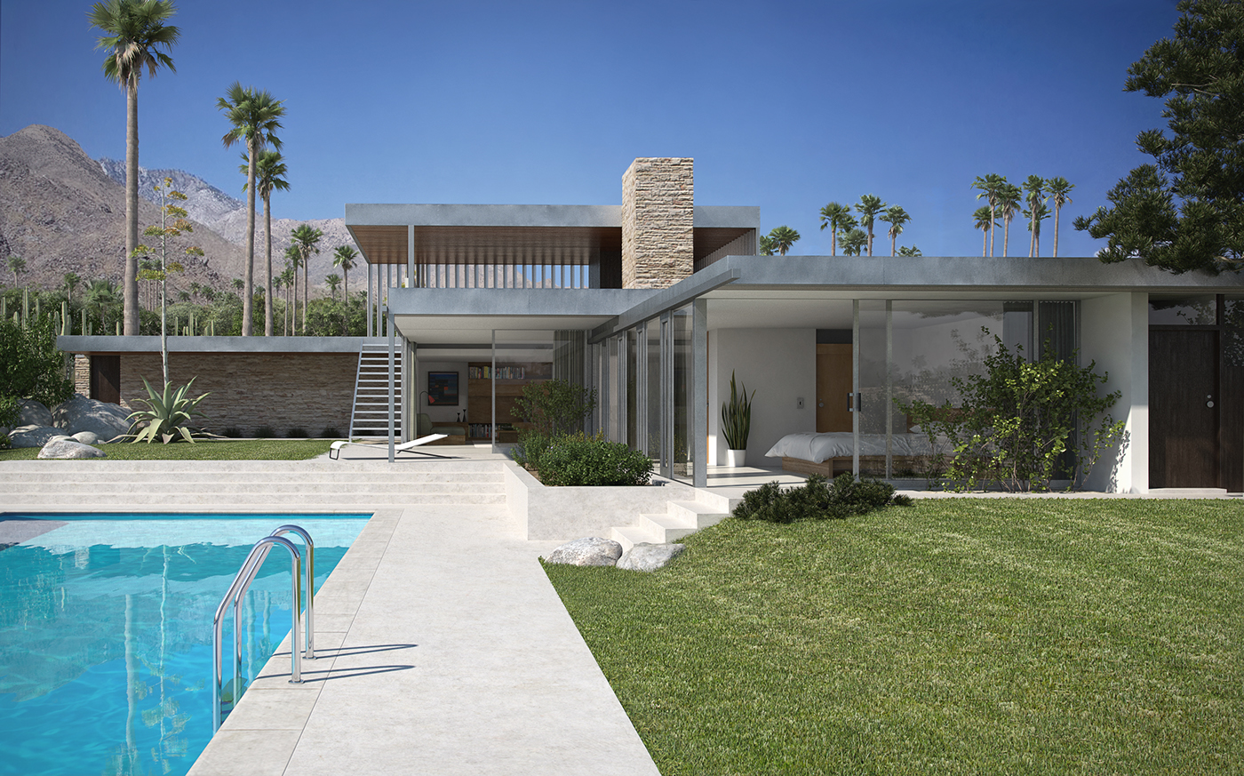 Richard Neutra Design Kaufmann Desert House 3dsmax vray