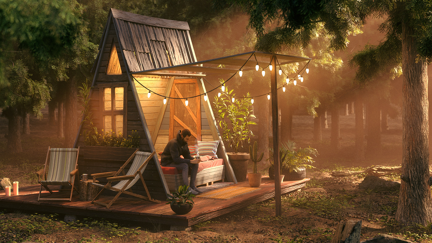camping forest home house light Nature Render Tree 