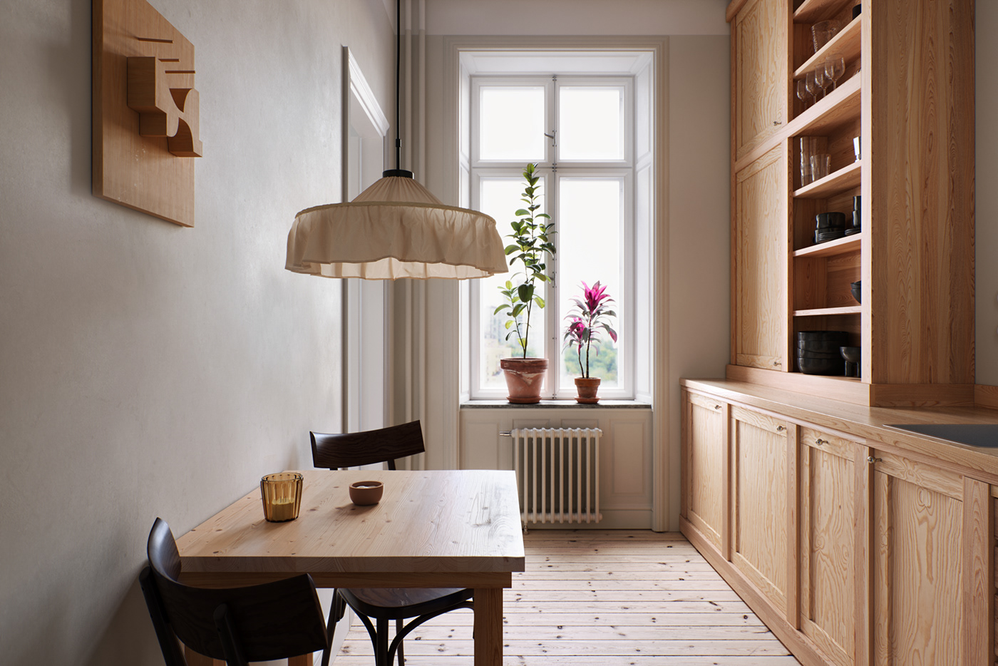 Interior visualization Render archviz Scandinavian kitchen CGI modern minimal Minimalism