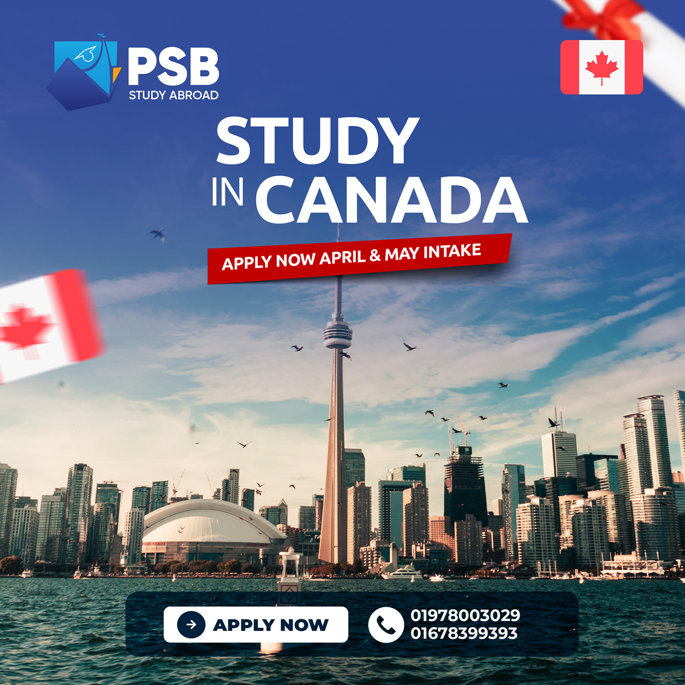 PSB Study Abroad - Canada Visa Intake - Minimal Social Media Post Design 