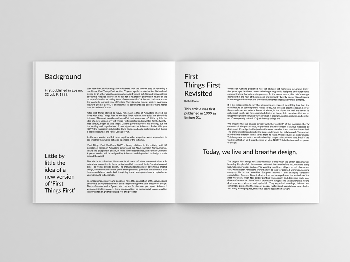 manifesto editorial brochure black and white Typeface