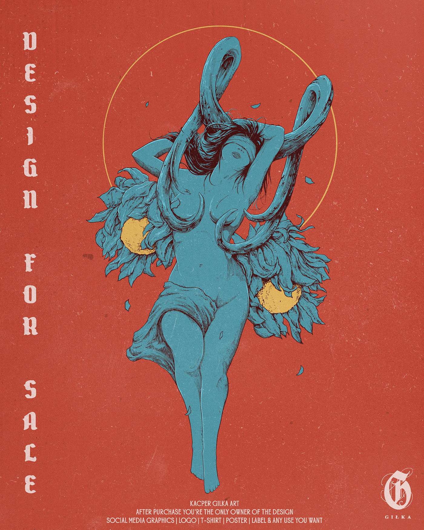 poster Advertising  gig music Cover Art sunflower female Retro vintage illustrations