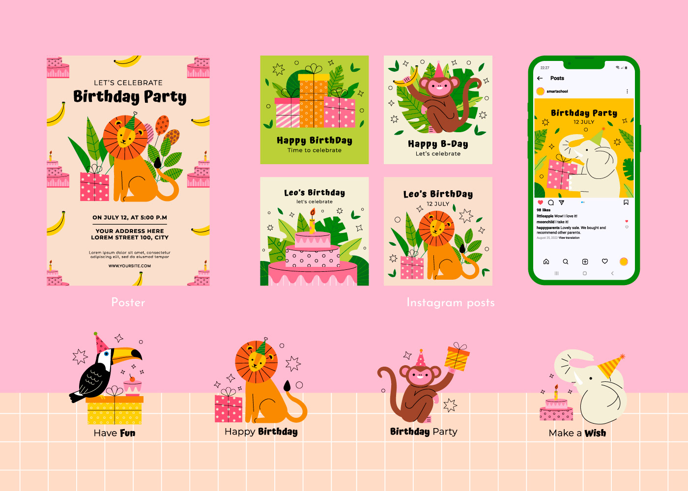 Jungle birthday party instagram design template